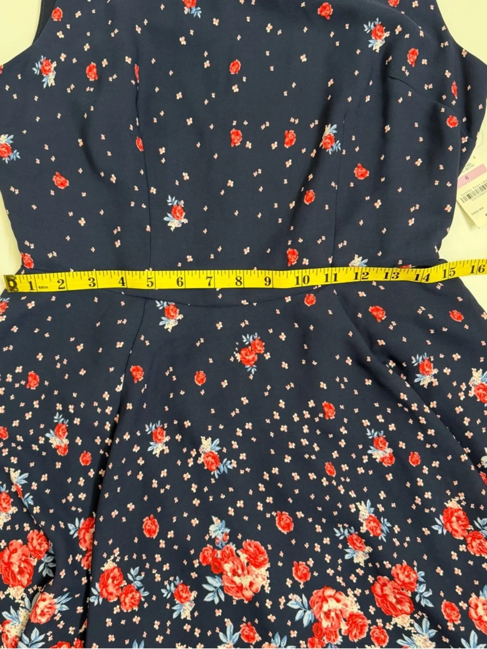 Maison Jules Floral Fit & Flair Dress Navy Rose Print Size 6 NWT